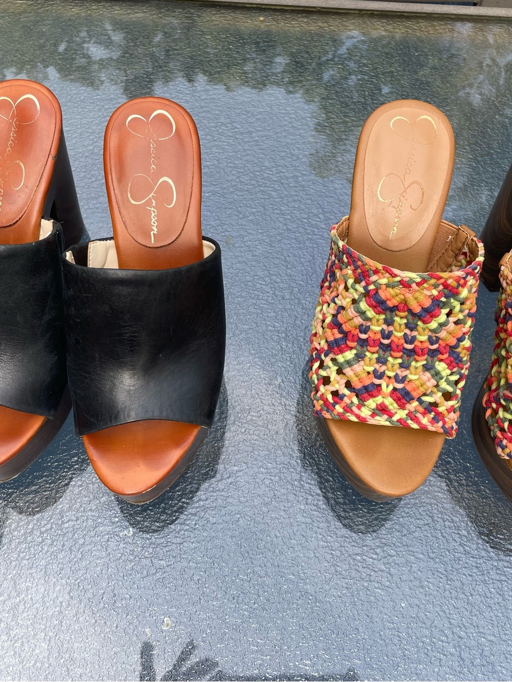 Jessica Simpson Black & Multicolor Braided Open-Toe Mules